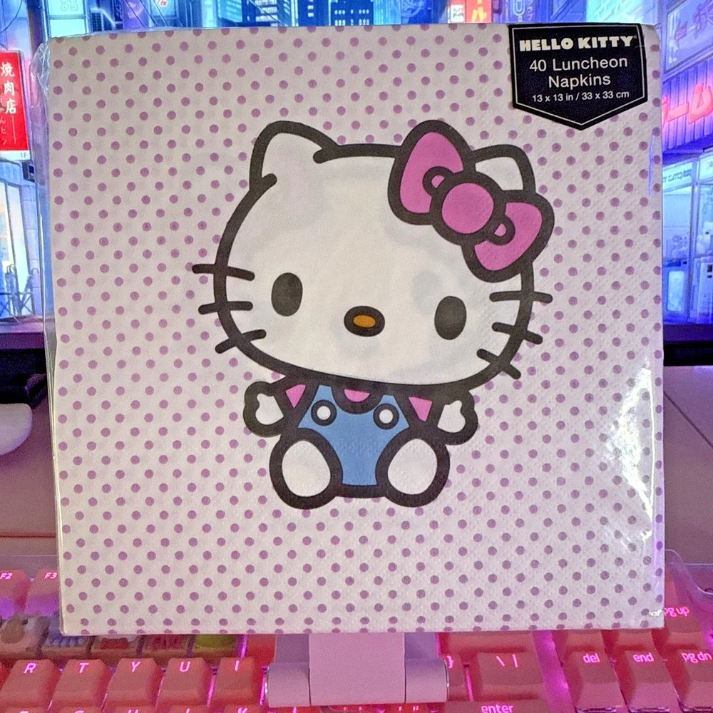 Sanrio Hello Kitty Napkins White Purple Polka Dots 13